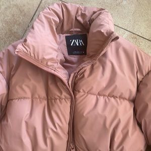 Blush pink Zara puffer bomber jacket
